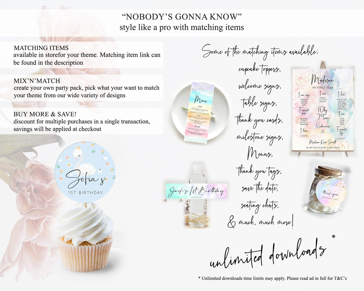 Swan Cupcake Toppers Swan Princess Ballet Cupcake Watercolour Pastel Floral Enchanted Forest Swan Lake Party Decor Secret Garden D10903