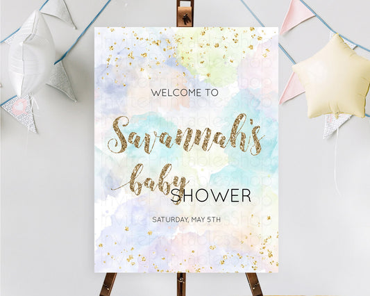 Pastel Baby Shower Welcome Sign Pastel Rainbow Welcome Sign Colorful Rainbow Confetti Watercolor Glitter Décor Pastel  Welcome Sign D10614