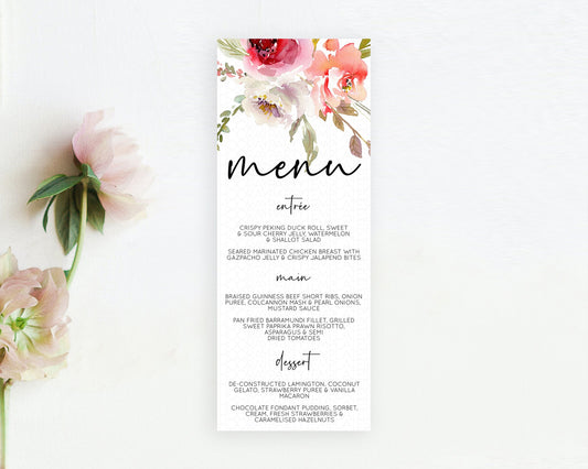 Editable Secret Garden Menu Wildflower Menu Template Pastel Flower Garden Ta