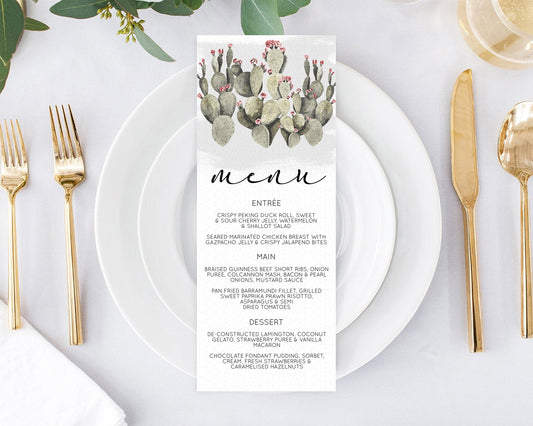 Prickly Pear Menu Template Prickly Pear Menu Cactus Table Decor Tropical Fiesta Party Cactus Dinner Dessert Food Menu D11015