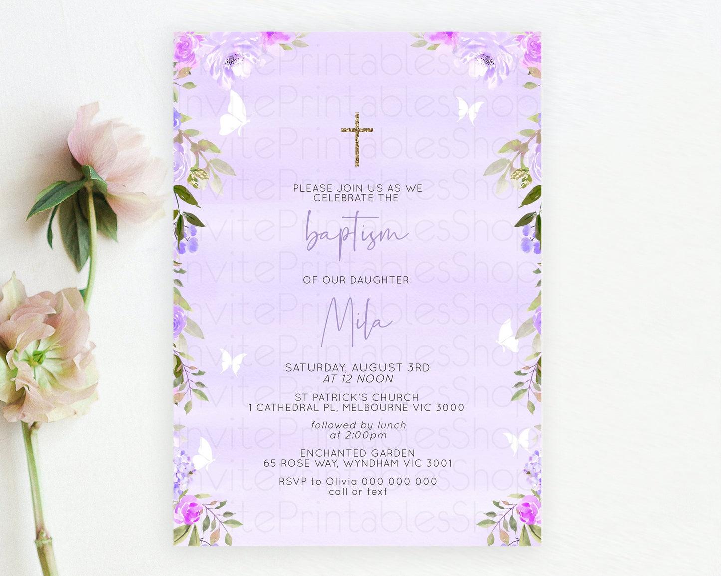 Secret Garden Baptism Invitation Wildflower Baptism Birthday Invite Pastel Flowers Christening Invite Enchanted Garden Boho Floral  D10719