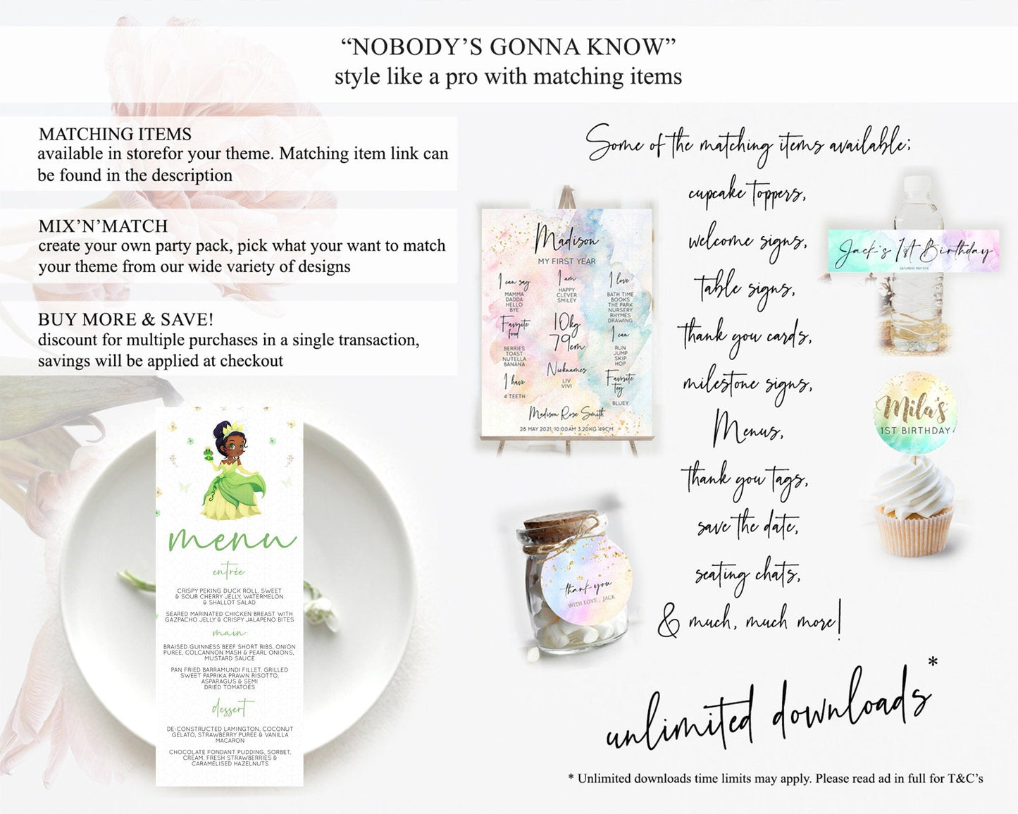 Princess Menu Castle Menu Template Secret Garden Table Decor Enchanted Castle Pastel Floral Dinner Dessert Menu Princess Food Menu D10348