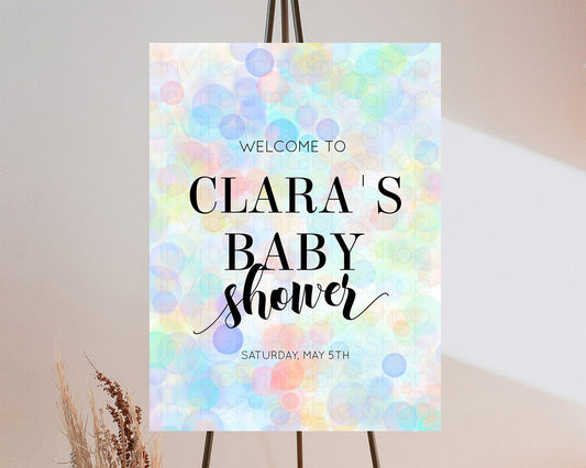 Editable Pastel Baby Shower Welcome Sign Bubble Bath Baby Shower Party Rainb
