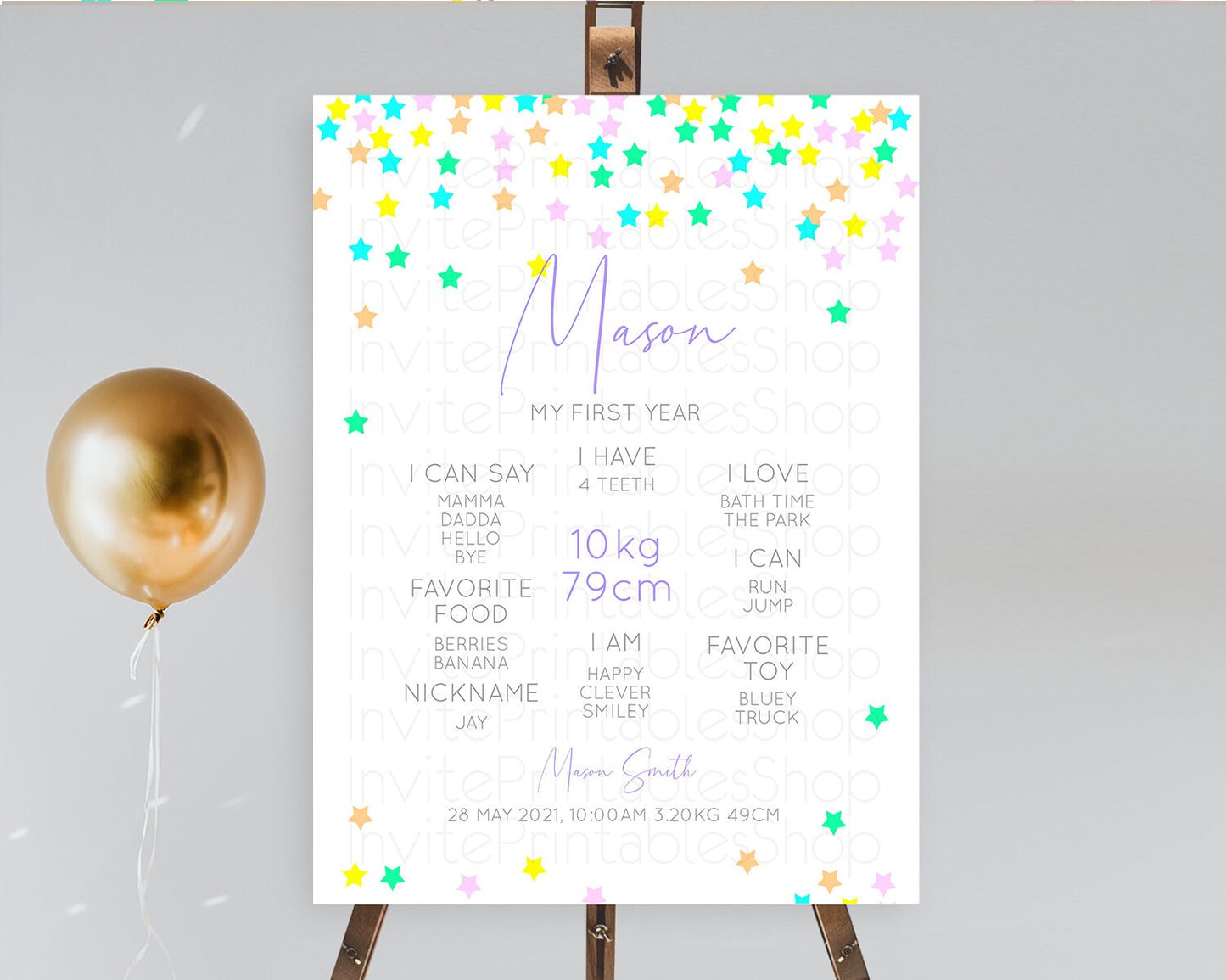 Star First Birthday Milestone Poster Pastel Stars Milestone Shooting Star Rainbow Colorful Confetti Twinkle Little Star 1st Birthday D10394