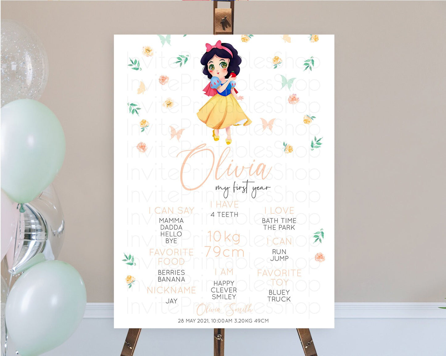 Editable Princess First Birthday Milestone Poster Castle Milestone Board Sec