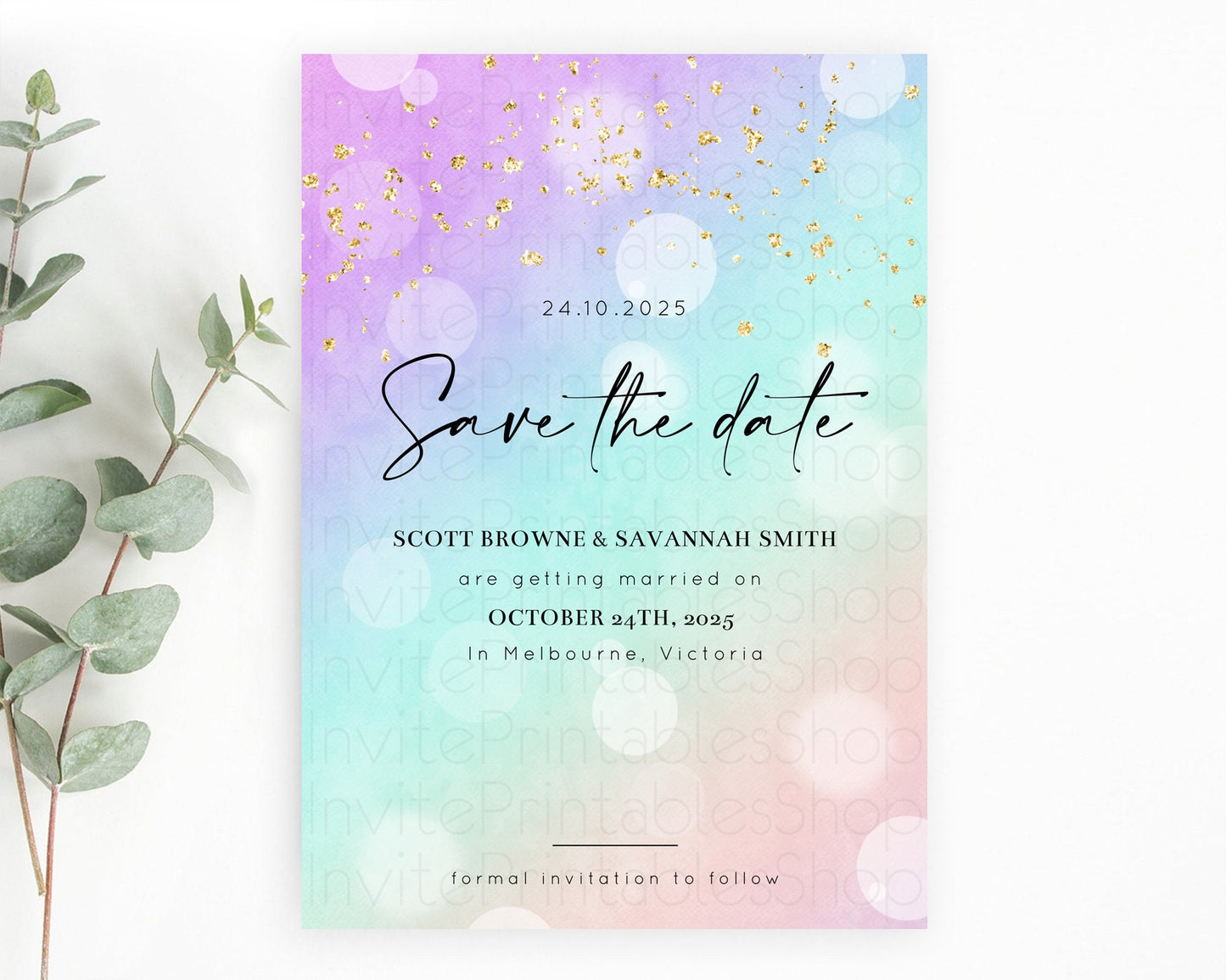 Pastel Save The Date Template Pastel Ombre Rainbow Watercolor Colorful Party For Birthday Baptism Baby Shower Wedding Bridal Shower D10618