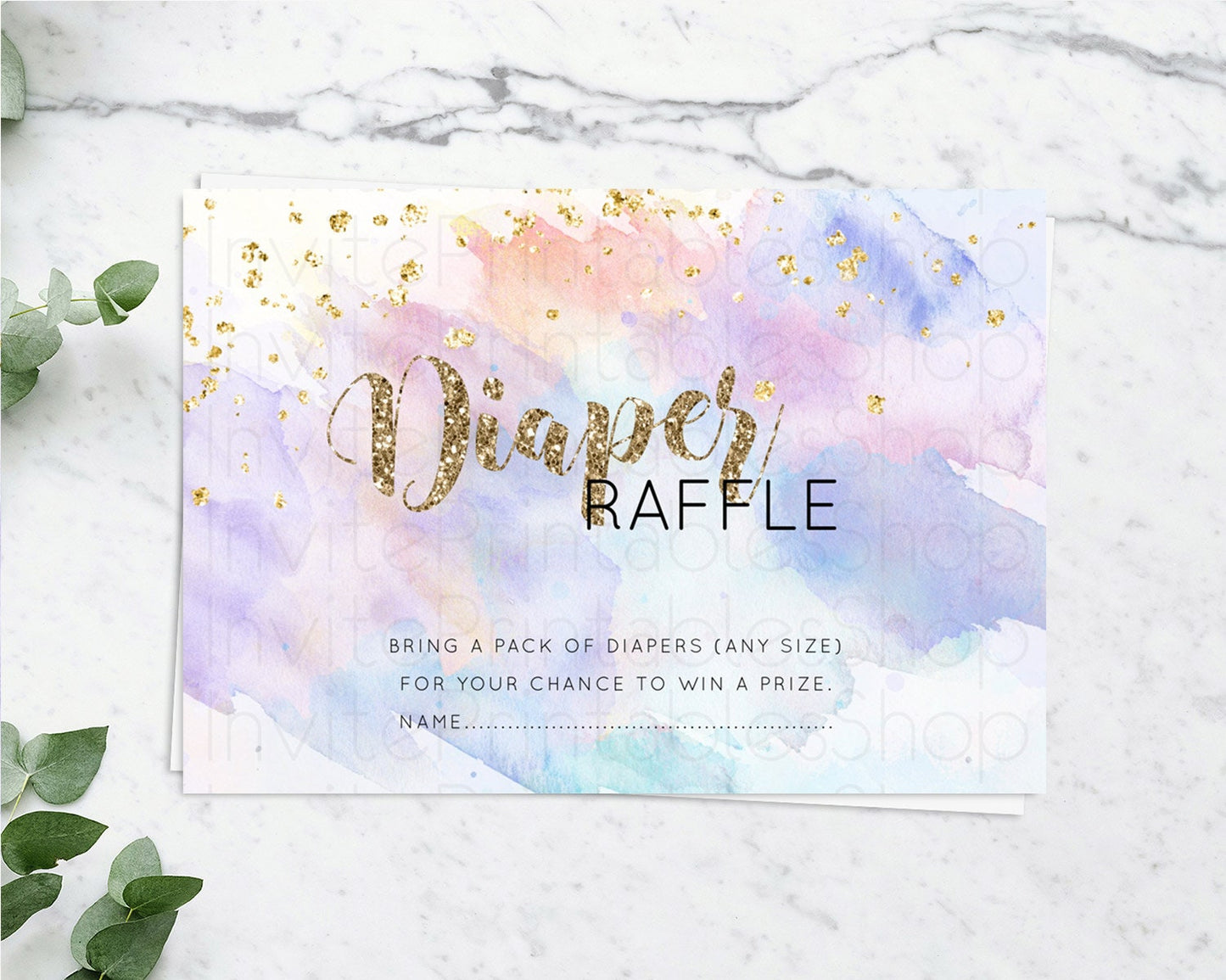 Pastel Diaper Raffle Card Pastel Rainbow Diaper Raffle Insert Colorful Ombre Watercolor Diaper Ticket Confetti Glitter Raffle Game D10583