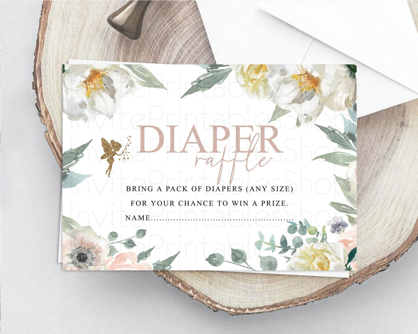 Fairy Diaper Raffle Card Fairy Diaper Insert Enchanted Garden Fairy Diaper Ticket Pastel Floral Butterfly Secret Garden Raffle Game D10800