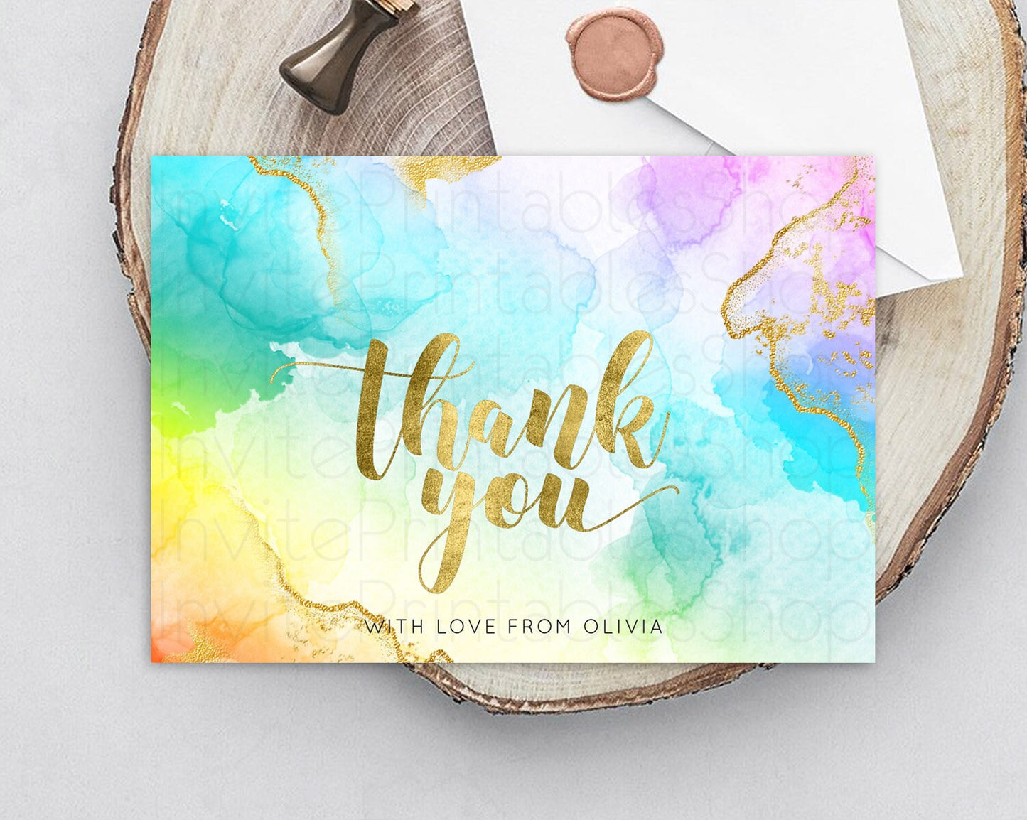 Pastel Thank You Rainbow Thank You Card Colorful Pastel Birthday Thank You Card Confetti Watercolor Pastel Teacher Thank You Cards D10392