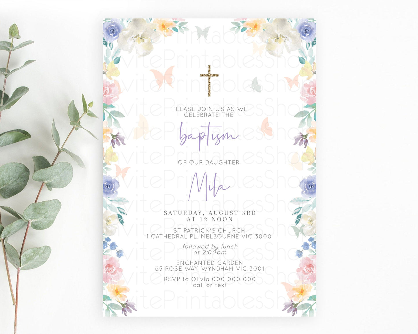 Secret Garden Baptism Invitation Wildflower Baptism Birthday Invite Pastel Flowers Christening Invite Enchanted Garden Boho Floral  D10710