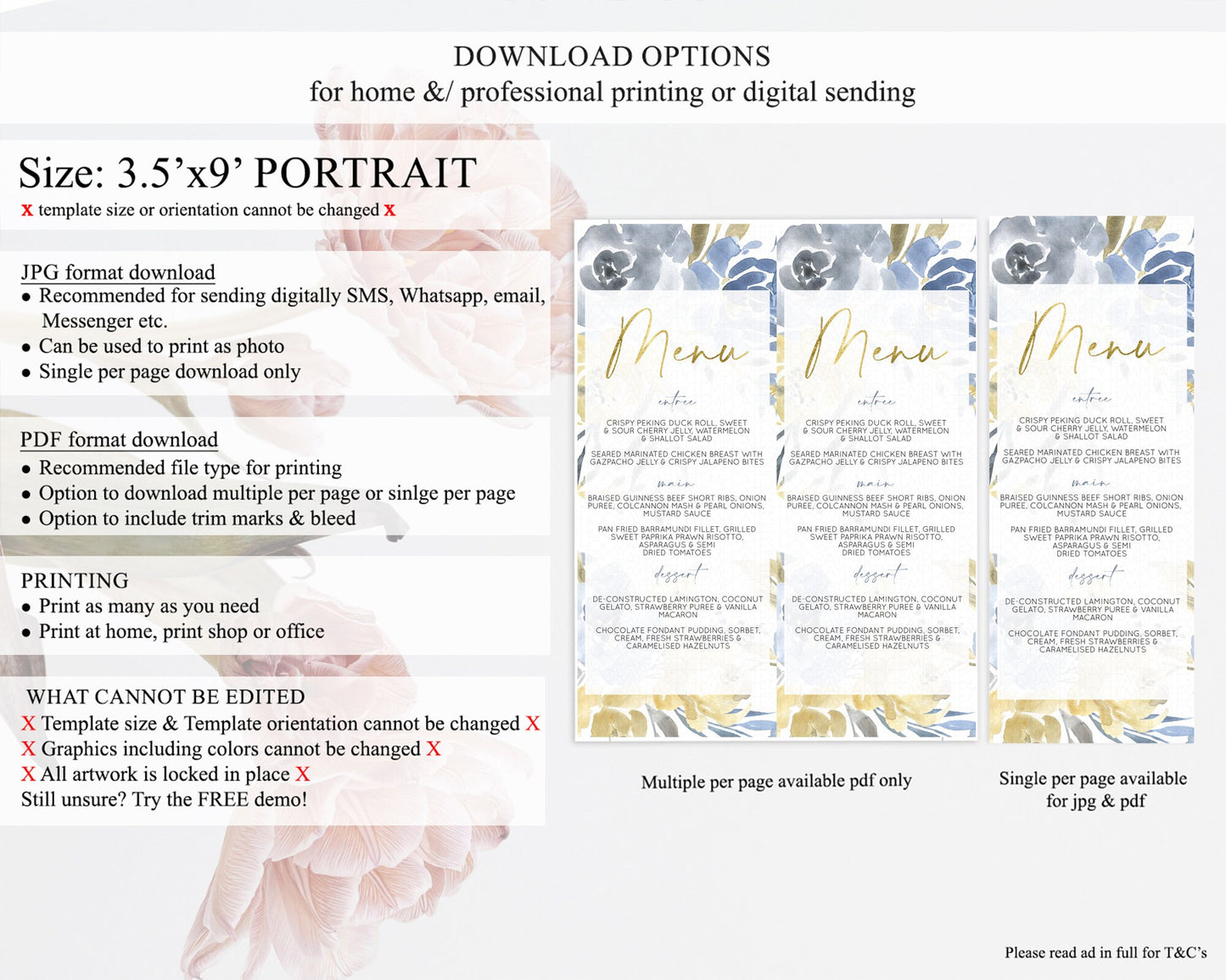 Secret Garden Menu Wildflower Menu Template Pastel Flower Garden Table Decor Boho Floral Dinner Dessert Floral Party Food Menu D10189