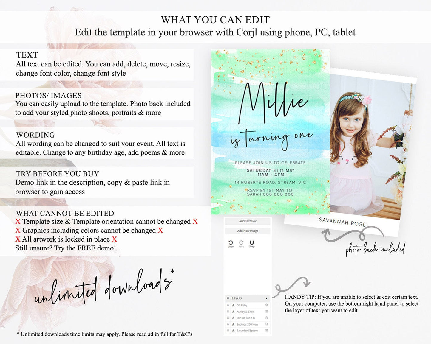 Green Birthday Invitation green Watercolor Invitation Pastel green Watercolor Invitation green Splash Gold Invitation First Birthday D23045