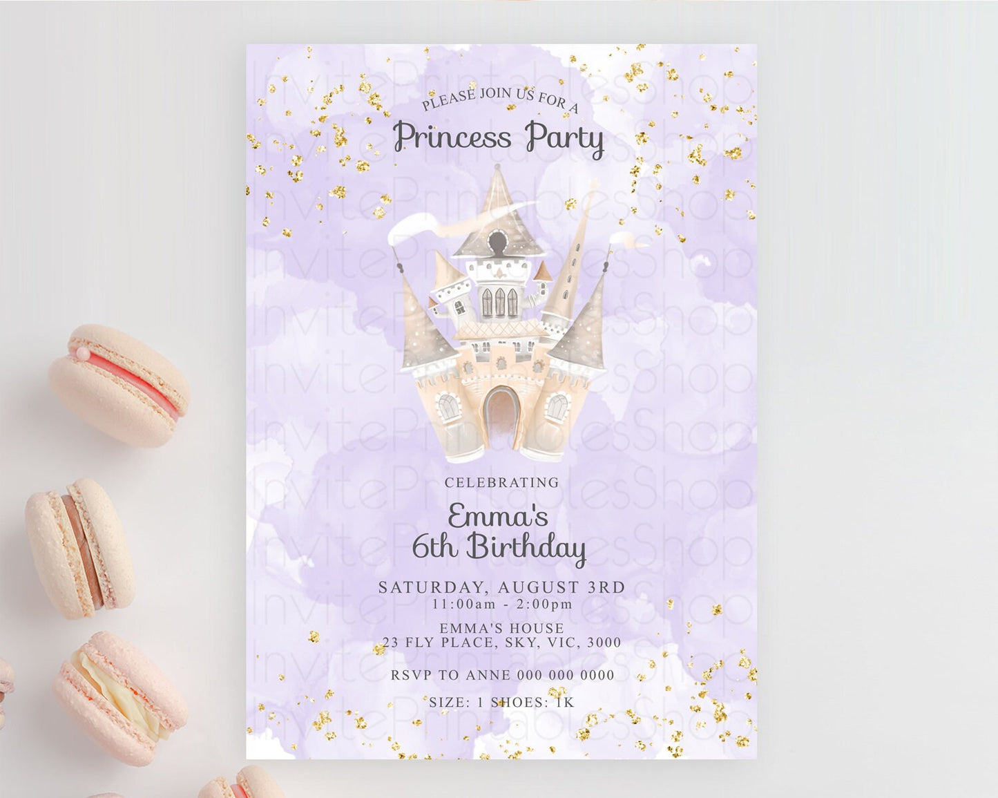 Princess Birthday Invitation Princess Invitation Pastel Invitation Royal Birthday Rainbow Color Enchanted Castle 1st First Birthday D10662