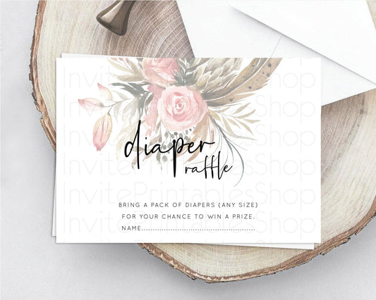 Editable Secret Garden Diaper Raffle Card Boho Wildflower Diaper Raffle Inse