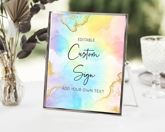 Editable Pastel Sign Ombre Table Sign Decor Pastel Ombre Rainbow Watercolor