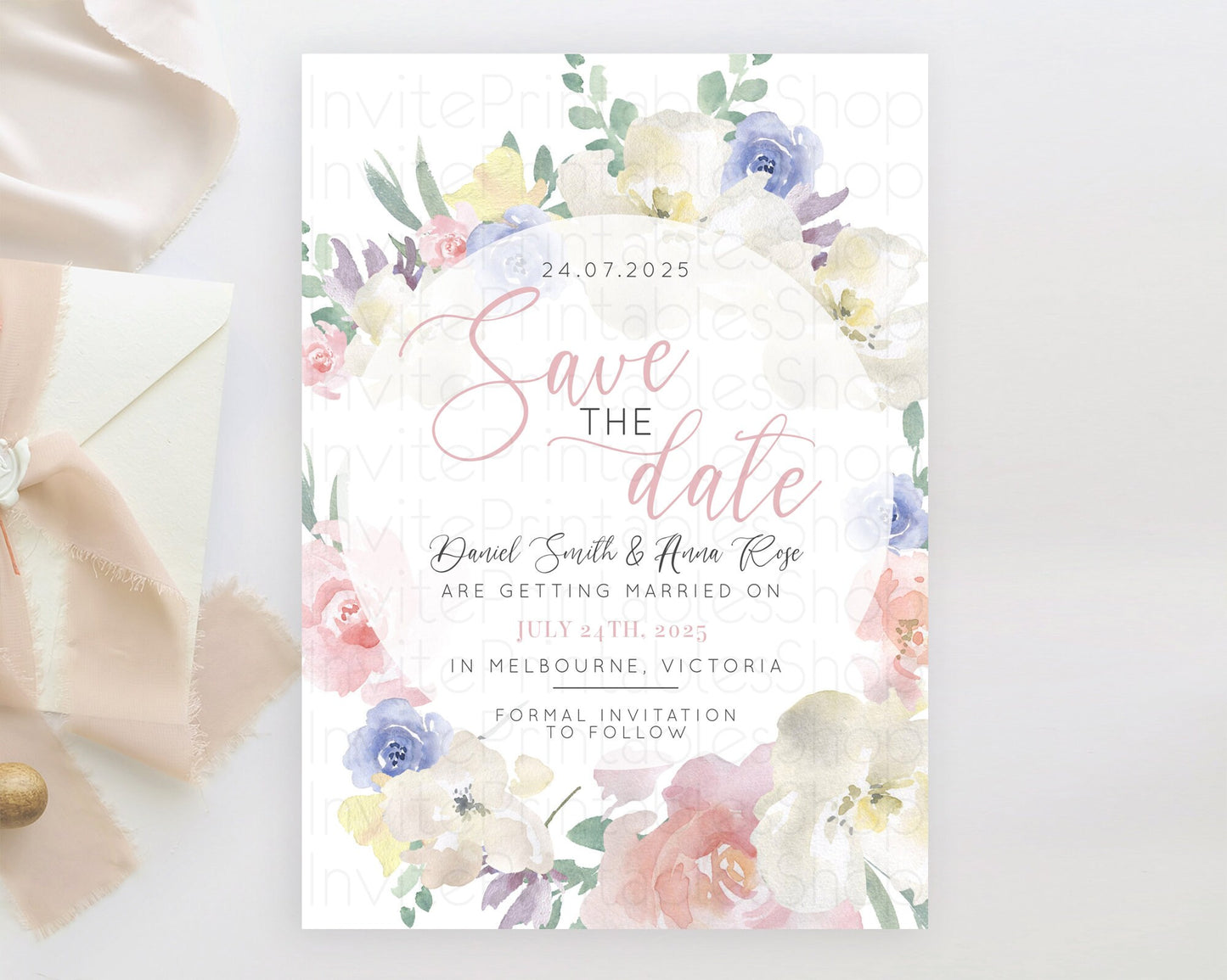 Wildflower Save The Date Template Secret Garden Save The Date Pastel Floral Garden Party Boho Flowers Birthday Baby Shower Wedding D10841