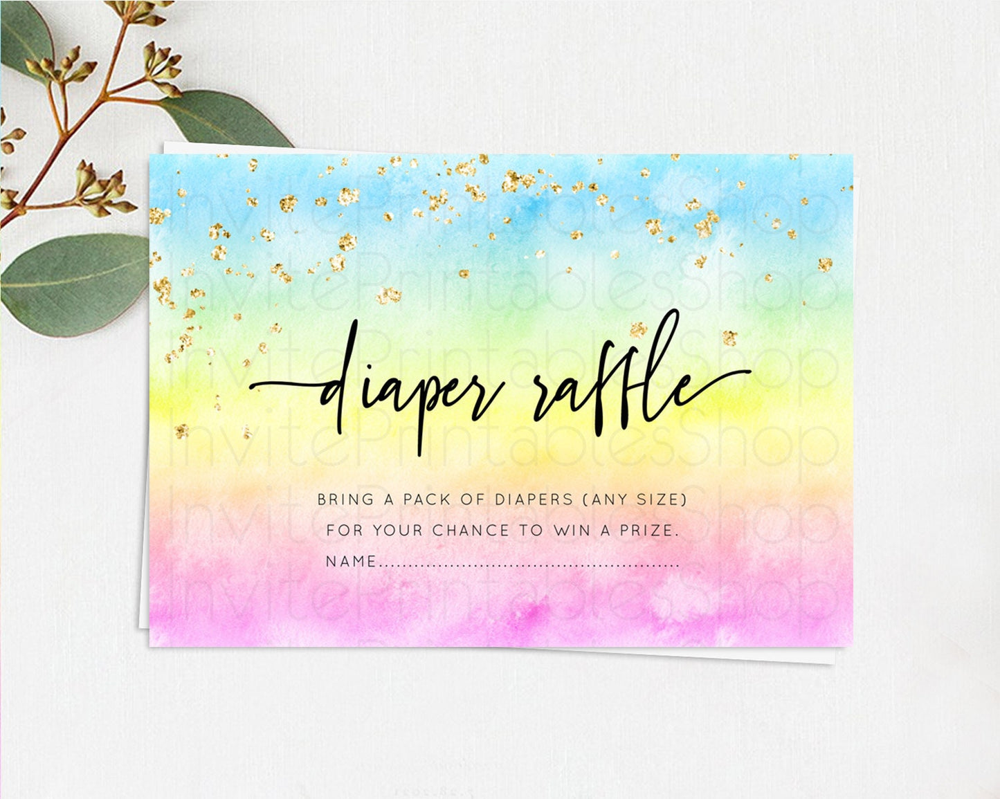 Pastel Diaper Raffle Card Pastel Rainbow Diaper Raffle Insert Colorful Ombre Watercolor Diaper Ticket Confetti Glitter Raffle Game D10480