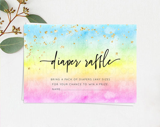 Pastel Diaper Raffle Card Pastel Rainbow Diaper Raffle Insert Colorful Ombre Watercolor Diaper Ticket Confetti Glitter Raffle Game D10480