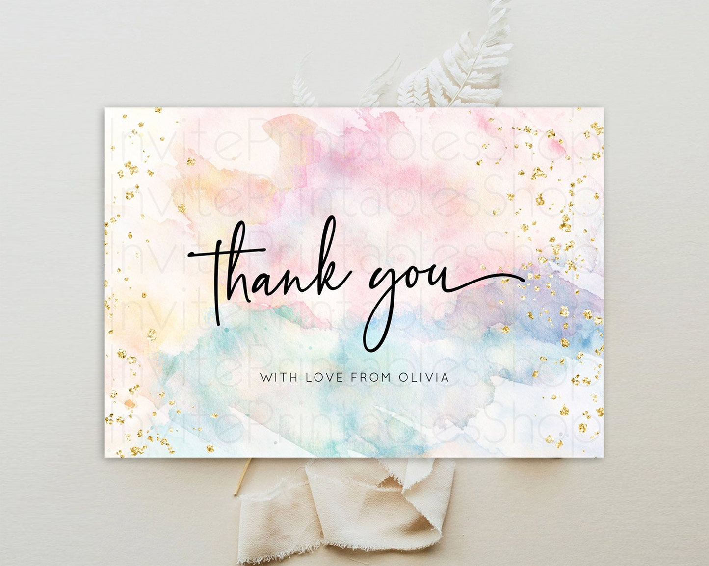 Pastel Thank You Rainbow Thank You Card Colorful Pastel Birthday Thank You Card Confetti Watercolor Pastel Teacher Thank You Cards D10276