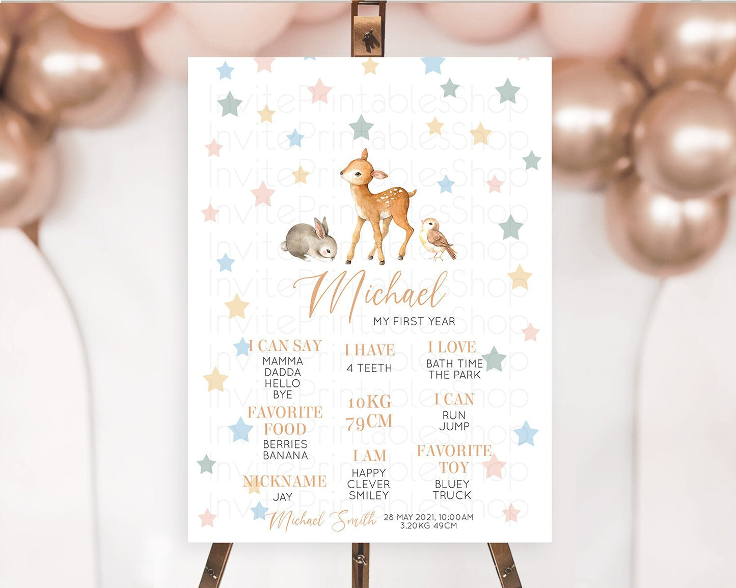 Fawn First Birthday Milestone Board Deer First Birthday Milestone Poster Enchanted Forest Butterfly Pastel Flowers 1st Birthday Sign D10918