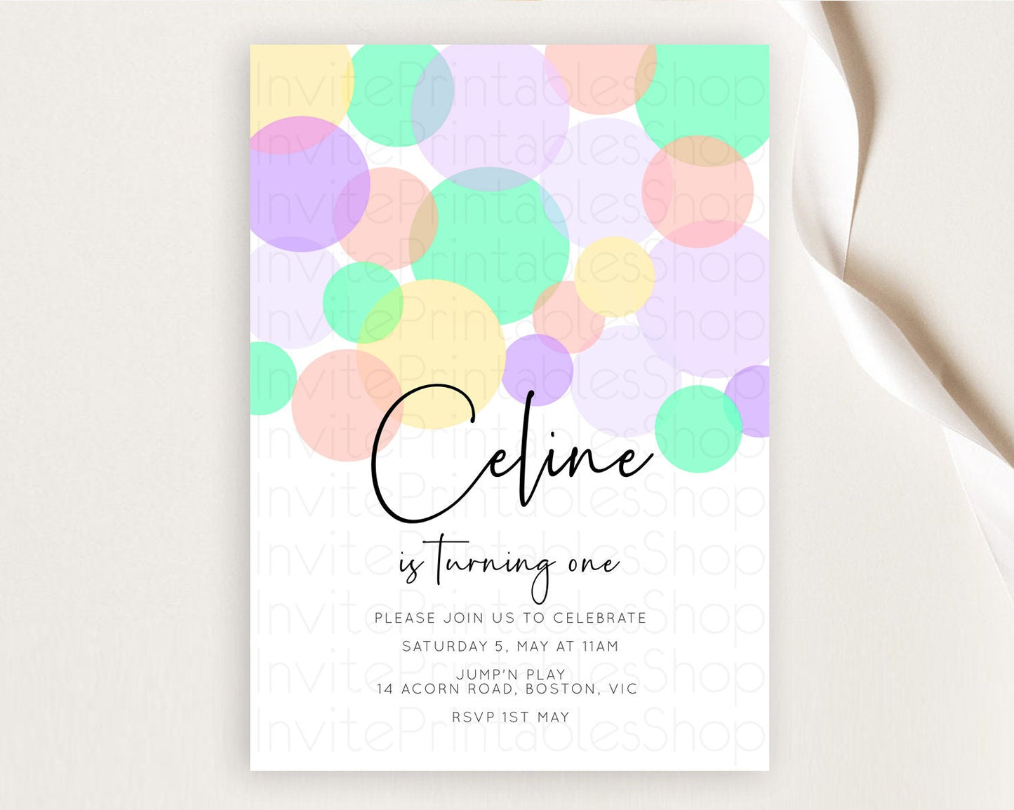 Pastel Birthday Invitation Pastel Confetti Birthday Invitation Bubbles Invitation Colorful Rainbow Confetti 2nd 1st First Birthday D10380