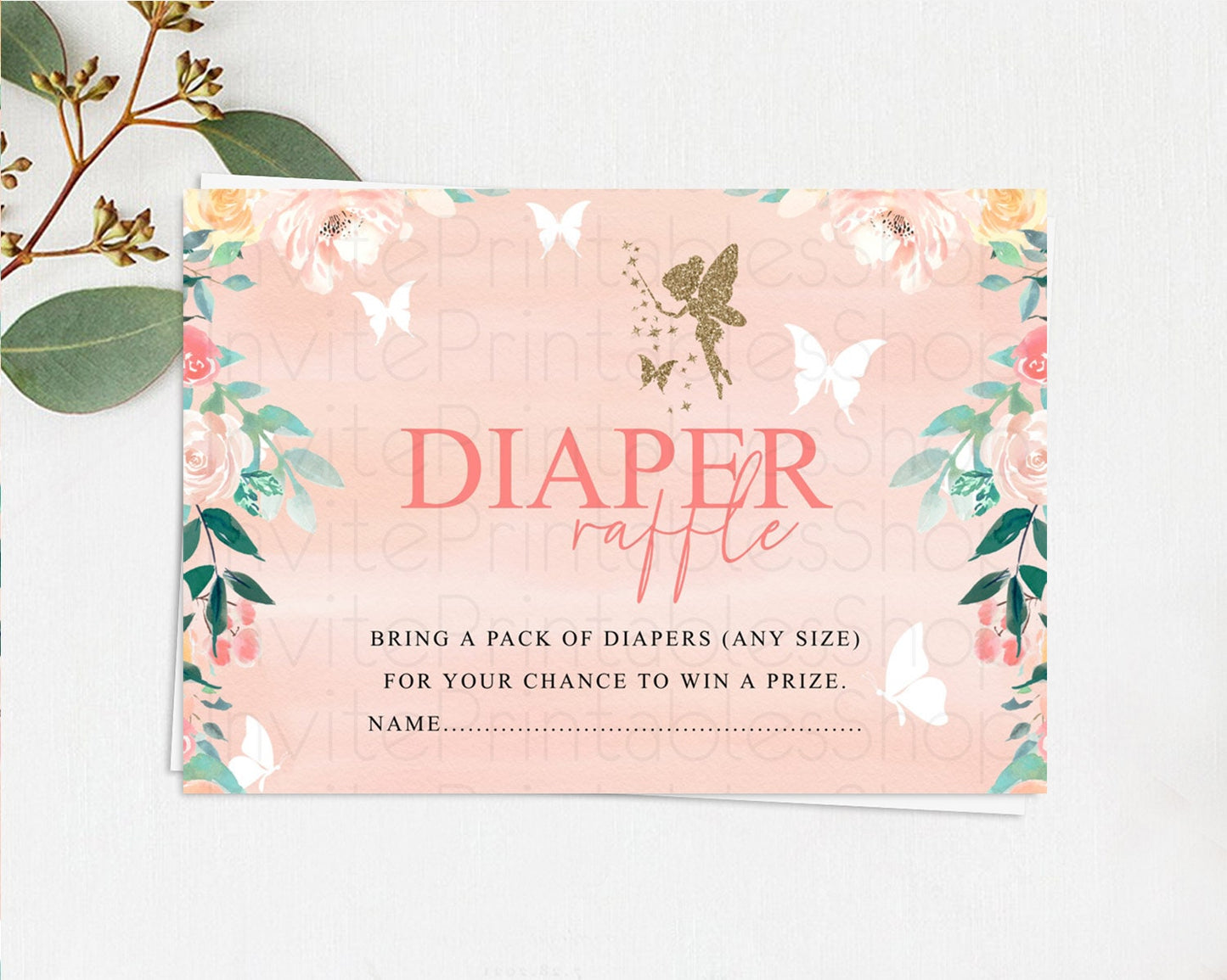 Fairy Diaper Raffle Card Fairy Diaper Insert Enchanted Garden Fairy Diaper Ticket Pastel Floral Butterfly Secret Garden Raffle Game D10792