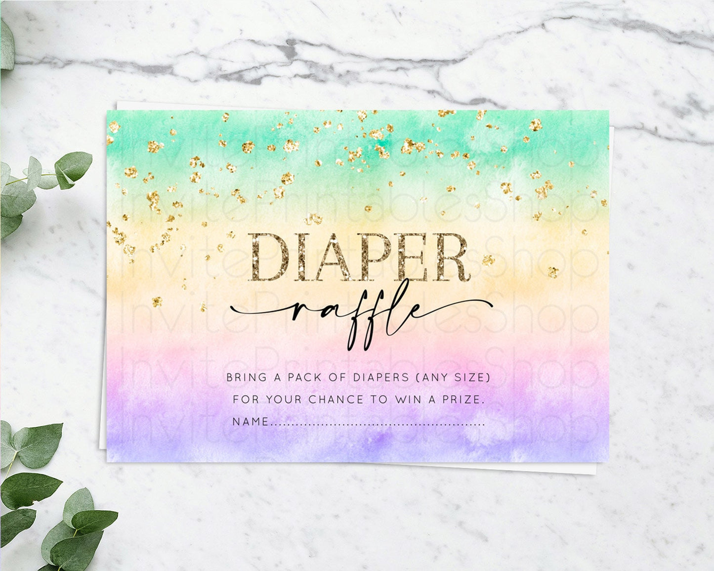 Pastel Diaper Raffle Card Pastel Rainbow Diaper Raffle Insert Colorful Ombre Watercolor Diaper Ticket Confetti Glitter Raffle Game D10481