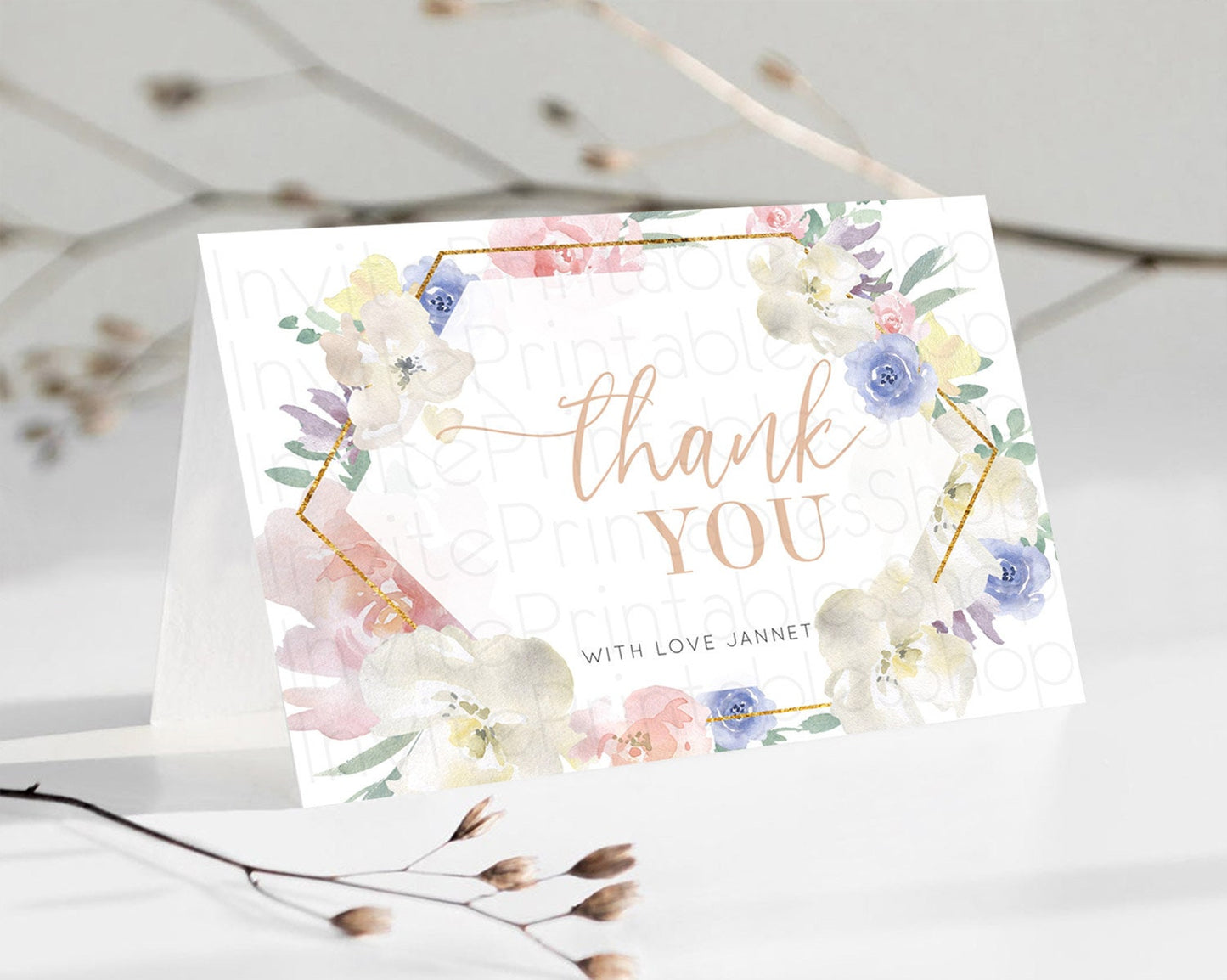 Editable Secret Garden Thank You Wildflower Thank You Card Pastel Flower Gar