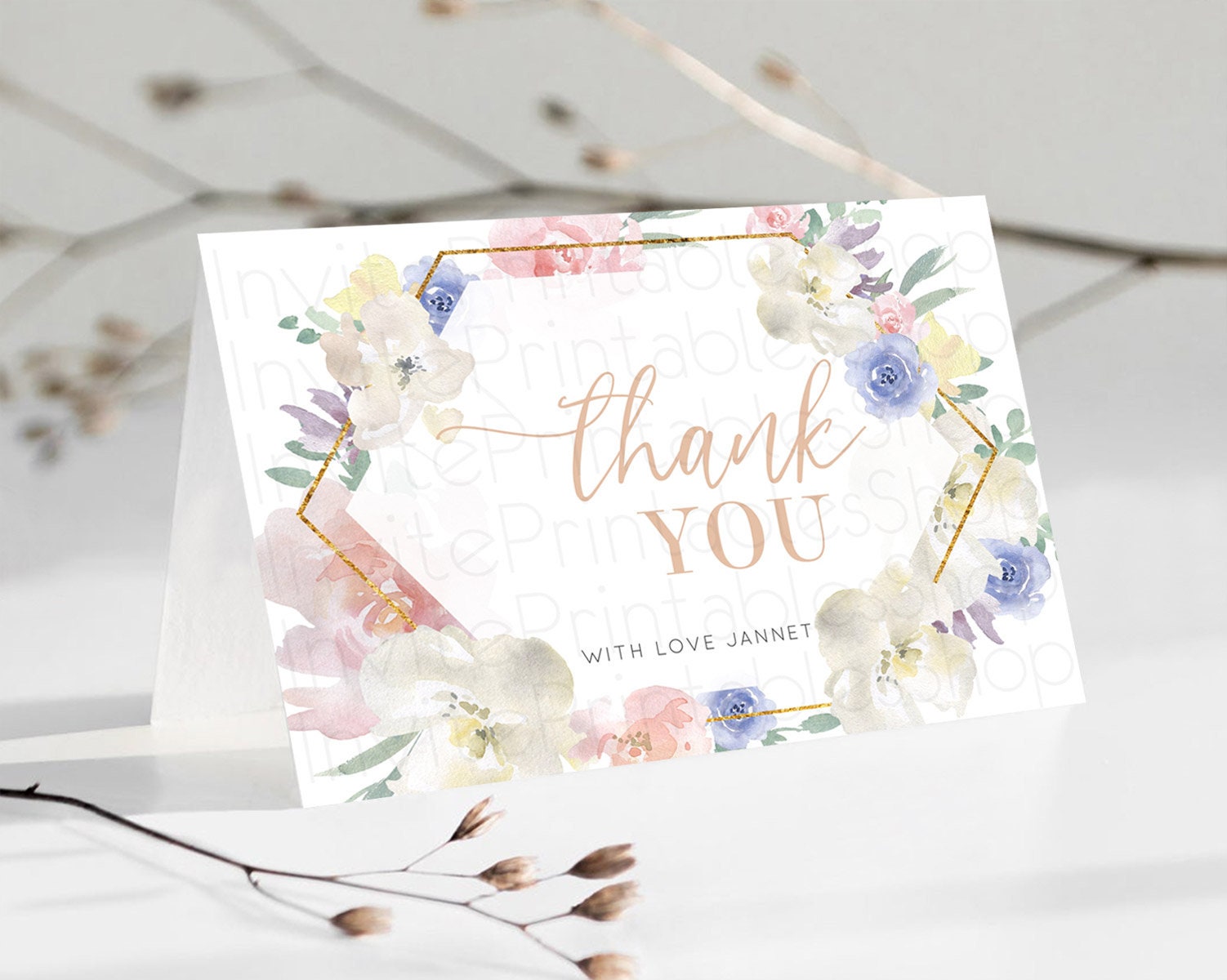 Editable Secret Garden Thank You Wildflower Thank You Card Pastel Flower Gar