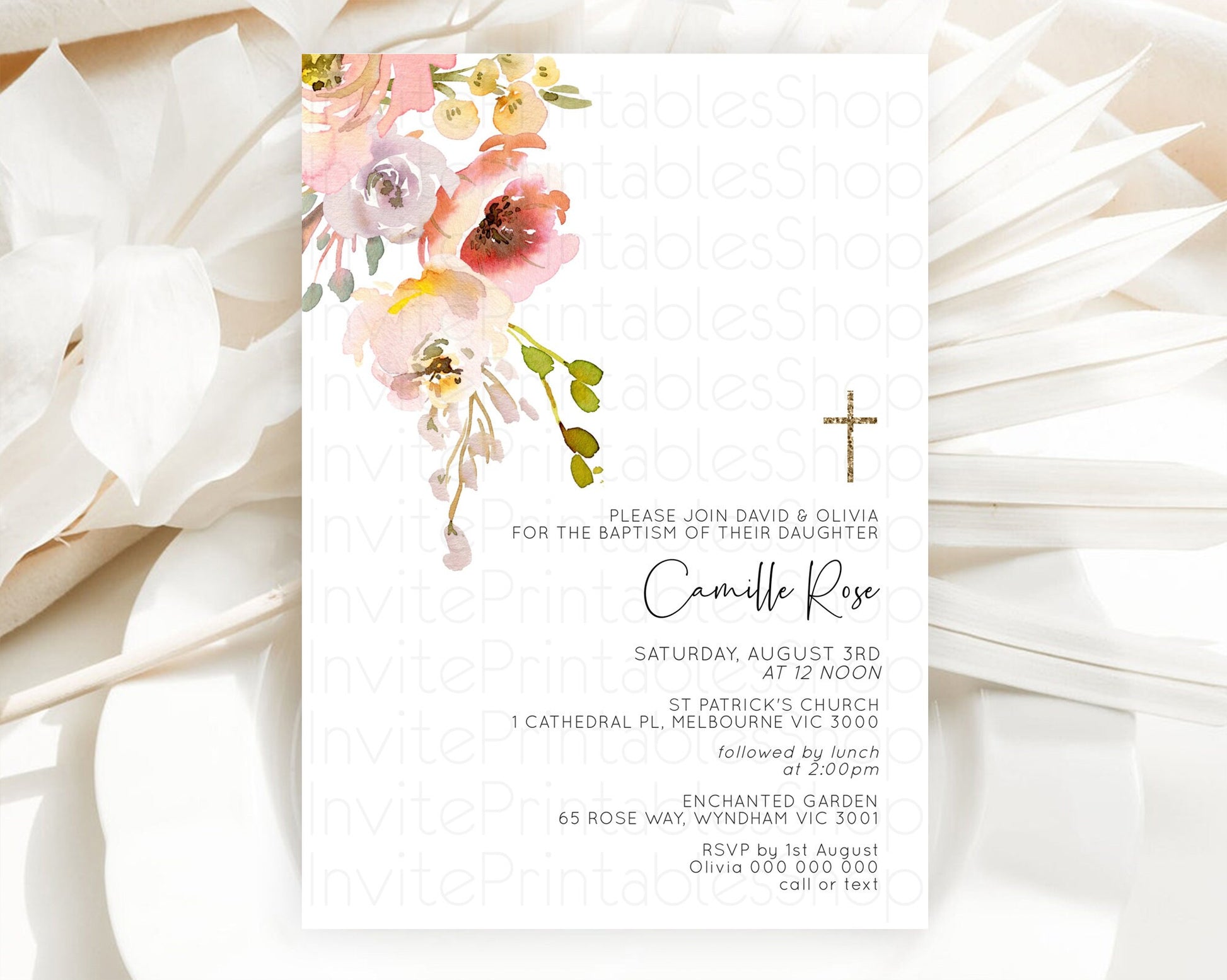 Editable Secret Garden Baptism Invitation Wildflower Baptism Birthday Invite