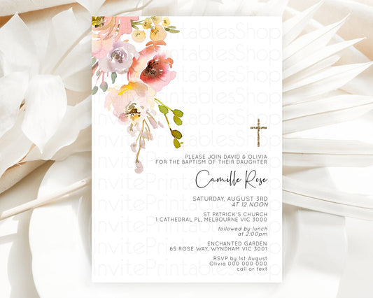 Editable Secret Garden Baptism Invitation Wildflower Baptism Birthday Invite