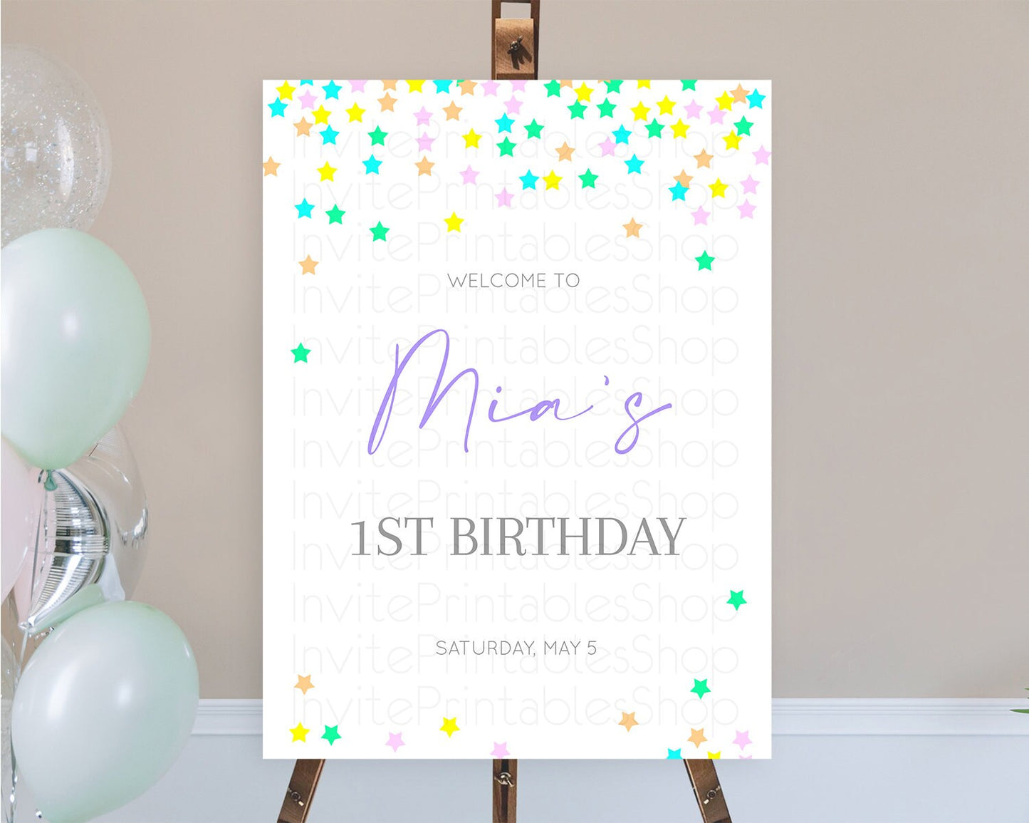 Star Welcome Board Pastel Stars Welcome Sign Shooting Star Rainbow Colorful Confetti Twinkle Little Star First Birthday Welcome Sign D10395