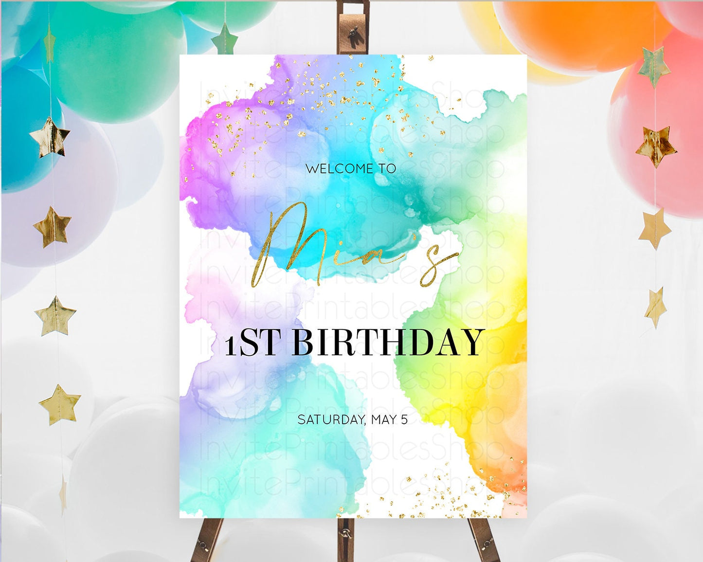 Pastel Welcome Sign Pastel Rainbow Welcome Sign Colorful Rainbow Confetti Watercolor Glitter Pastel First Birthday Welcome Sign D10213