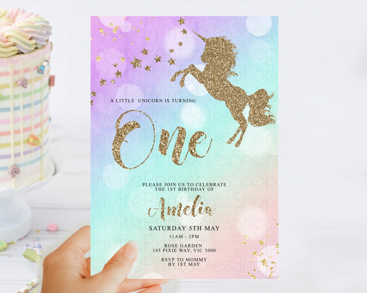 Editable Unicorn Rainbow Birthday Invitation Pastel Birthday Invite Magical