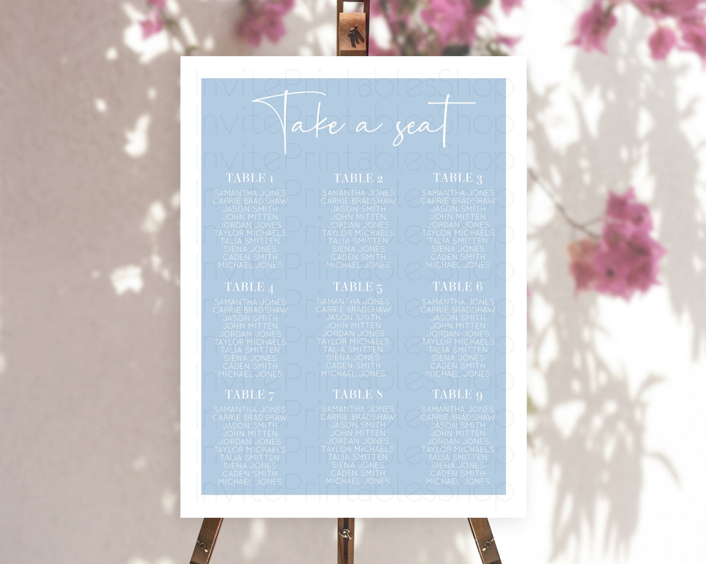 Blue Seating Chart Plain Blue Seating Sign Minimalist Blue Seating Sign Pastel Blue Table Number Sign Take A Seat Blue Décor D10734