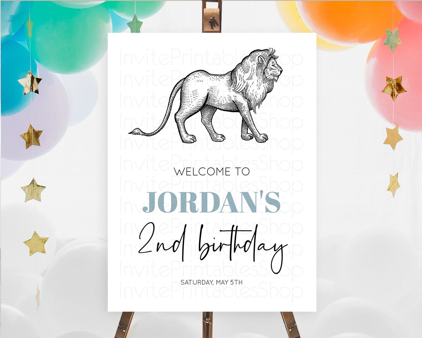 Lion Welcome Sign Lion Welcome Board Lion Party Welcome Poster Dried Palm Fern Safari Party Decor Lion First Birthday Welcome Sign D10246