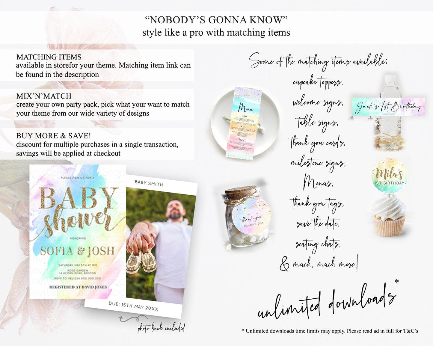 Pastel Baby Shower Invitation Rainbow Baby Shower Invitation Colorful Pastel Watercolor Invitation Gold Glitter Sprinkles Ombre D10637