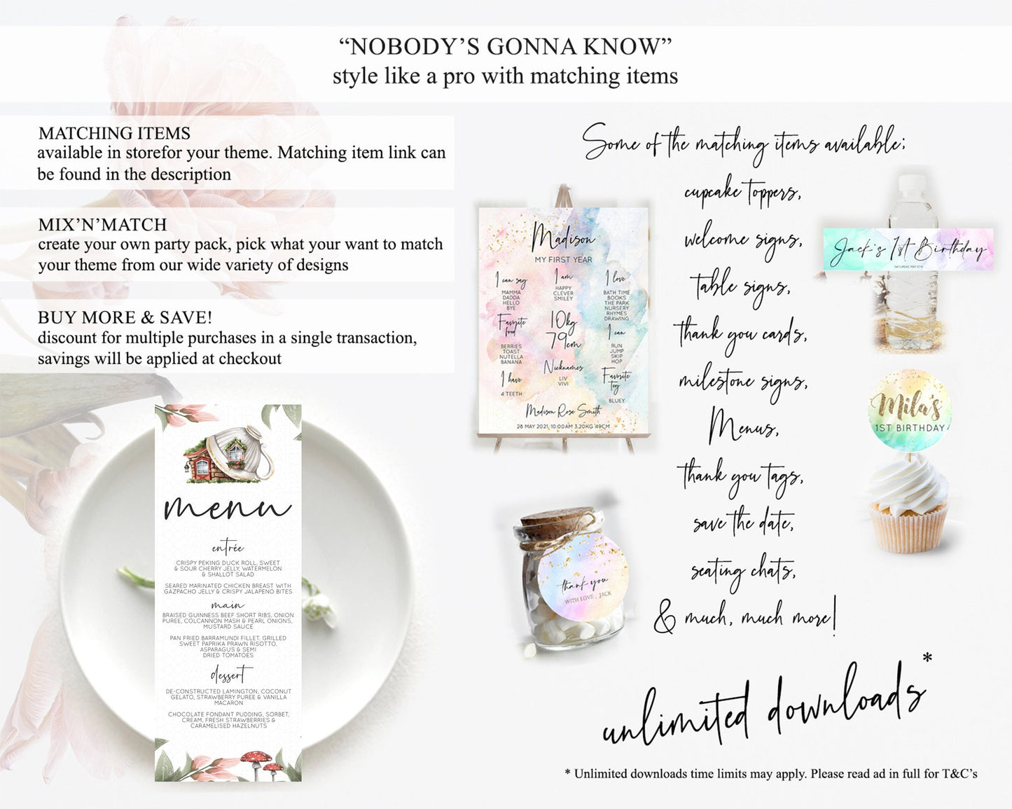 Fairy Menu Fairy Menu Template Enchanted Garden Pastel Floral Butterfly Table Décor Fairy Secret Garden Dinner Dessert Food Menu D10851