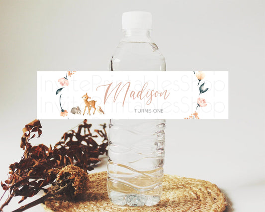 Editable Fawn Deer Water Label Template Pastel Floral Deer Enchanted Forest