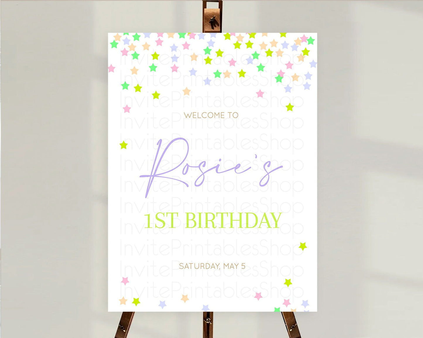 Star Welcome Board Pastel Stars Welcome Sign Shooting Star Rainbow Colorful Confetti Twinkle Little Star First Birthday Welcome Sign D10396