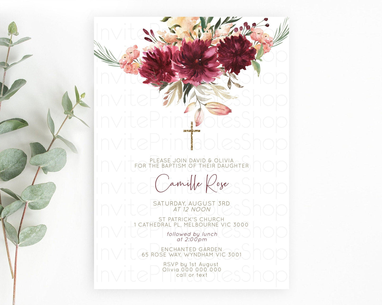 Secret Garden Baptism Invitation Wildflower Baptism Birthday Invite Pastel Flowers Christening Invite Enchanted Garden Boho Floral D10685