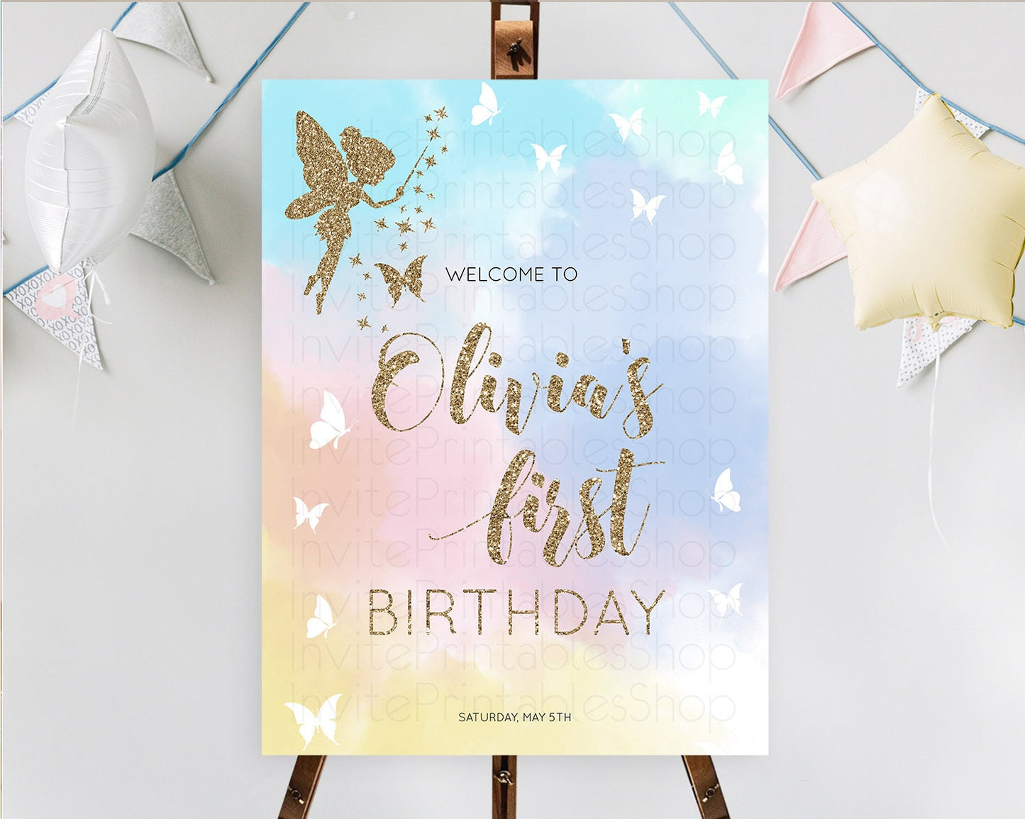 Fairy Welcome Sign Fairy Welcome Board Enchanted Garden Pastel Floral Butterfly Decor Secret Garden First Birthday Welcome Sign D10894