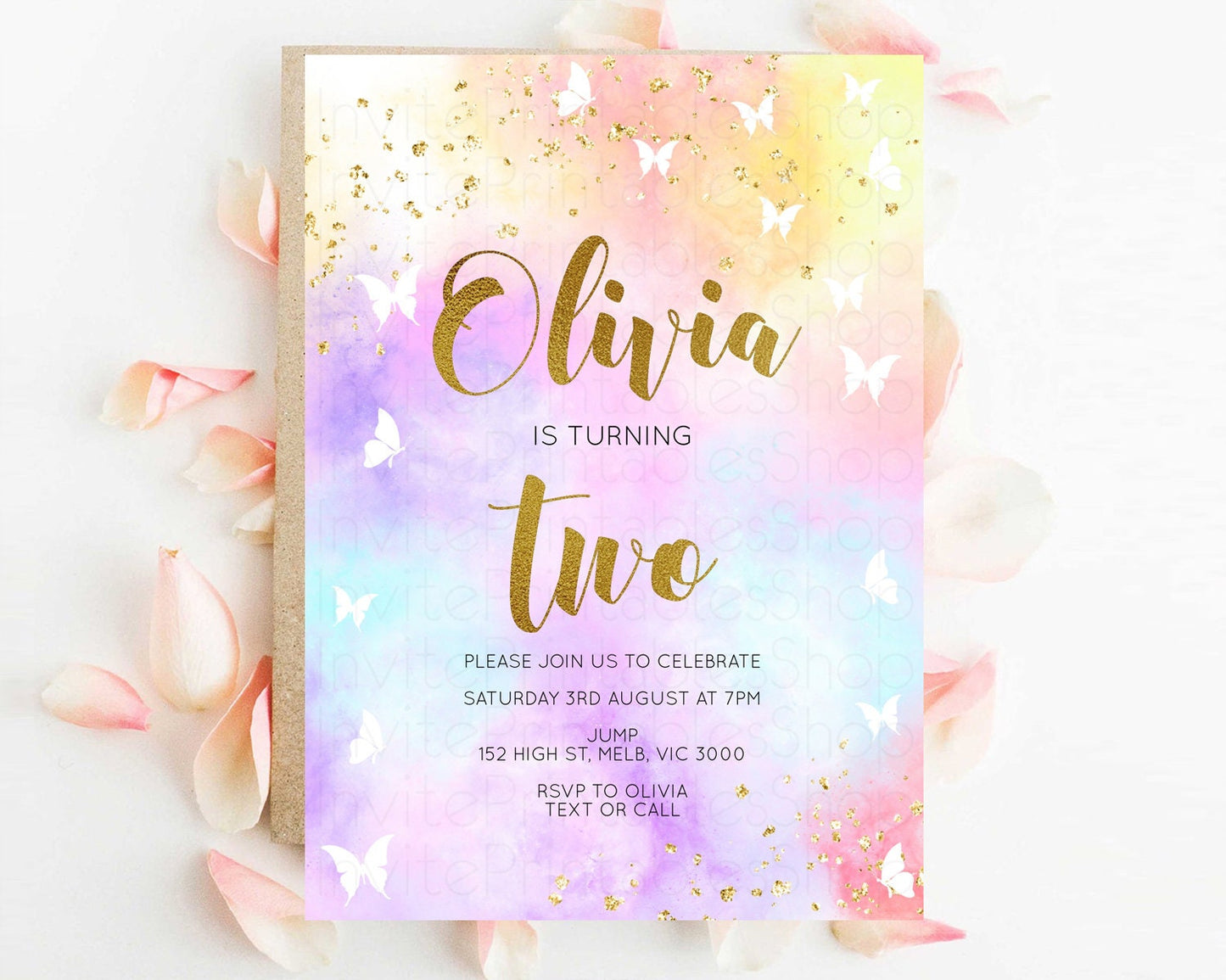 Rainbow Birthday Invitation Pastel Rainbow Birthday Invite Ombre Watercolor Invite Colorful Butterflies Glitter Sprinkles 1st 2nd 3rd 499