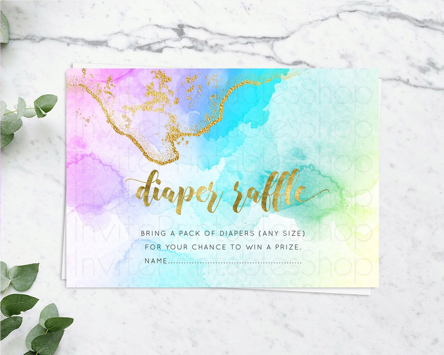 Pastel Diaper Raffle Card Pastel Rainbow Diaper Raffle Insert Colorful Ombre Watercolor Diaper Ticket Confetti Glitter Raffle Game D10392