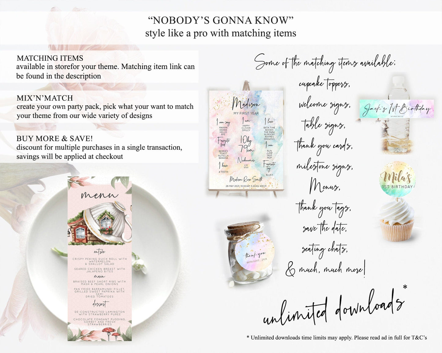 Fairy Menu Fairy Menu Template Enchanted Garden Pastel Floral Butterfly Table Decor Fairy Secret Garden Dinner Dessert Food Menu D10563