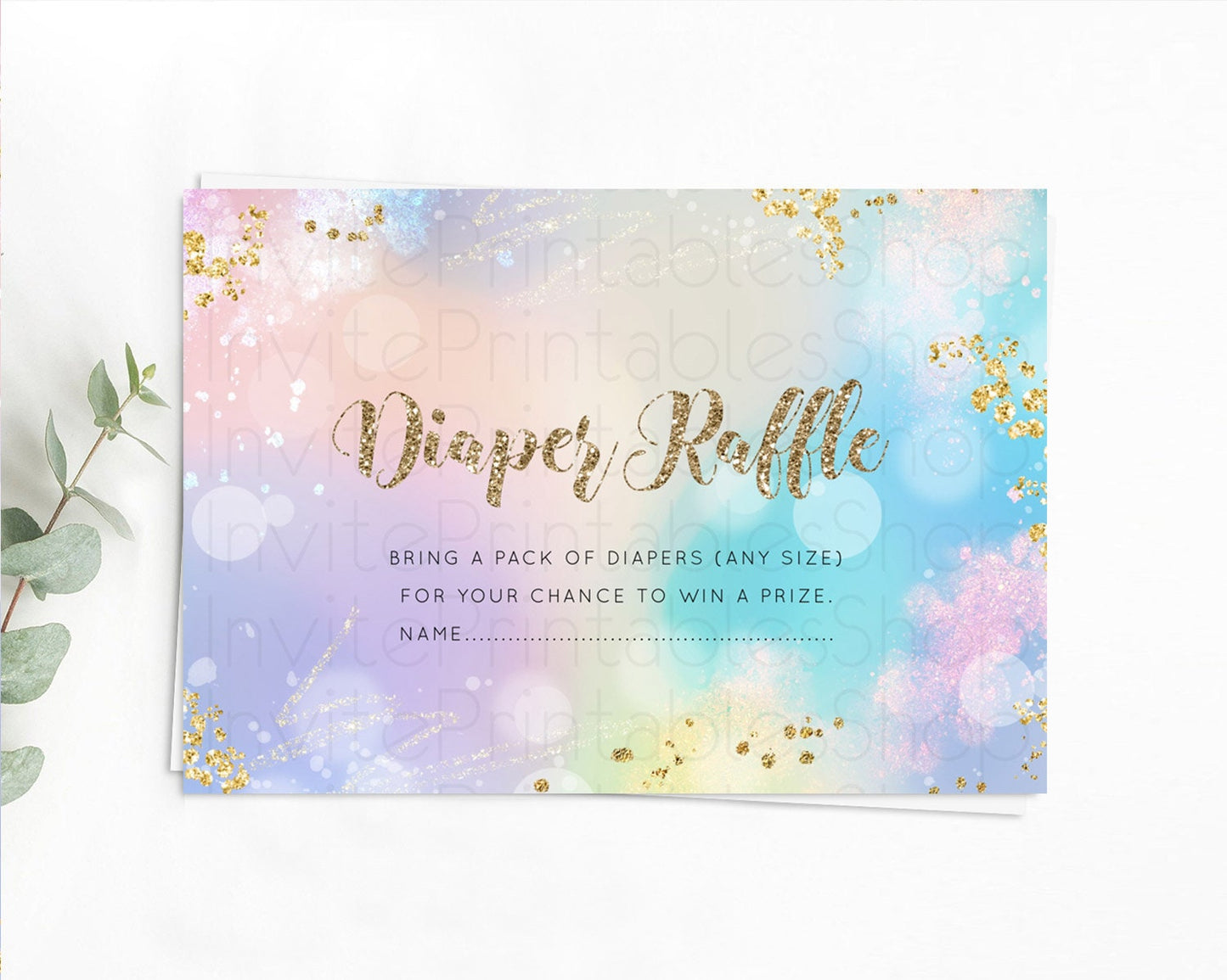 Rainbow Diaper Raffle Card Pastel Diaper Insert Colorful Pastel Watercolor Ombre Diaper Ticket Iridescent Sprinkles Raffle Game D10677