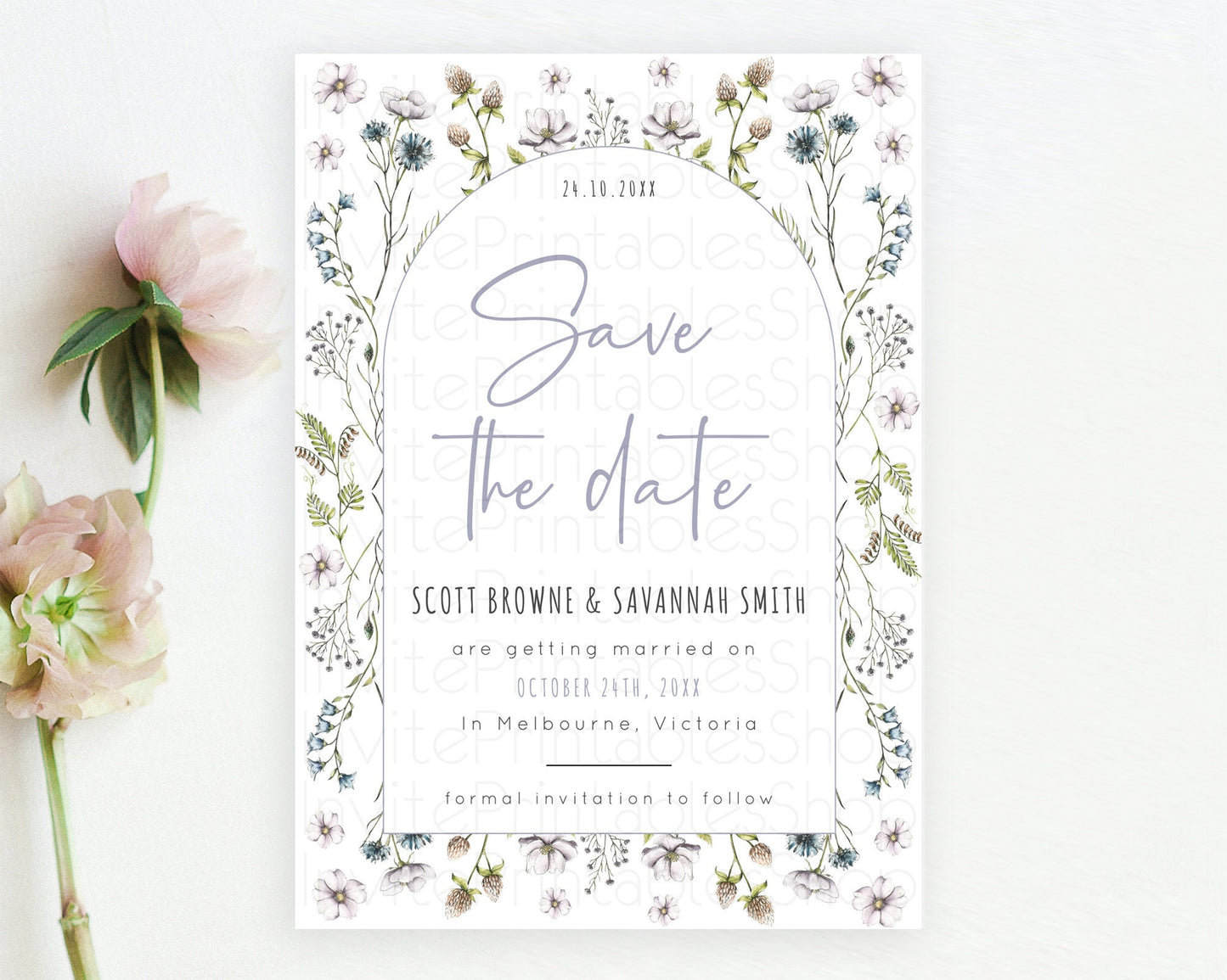 Wildflower Save The Date Template Secret Garden Save The Date Pastel Floral Garden Party Boho Flowers Birthday Baby Shower Wedding D10603