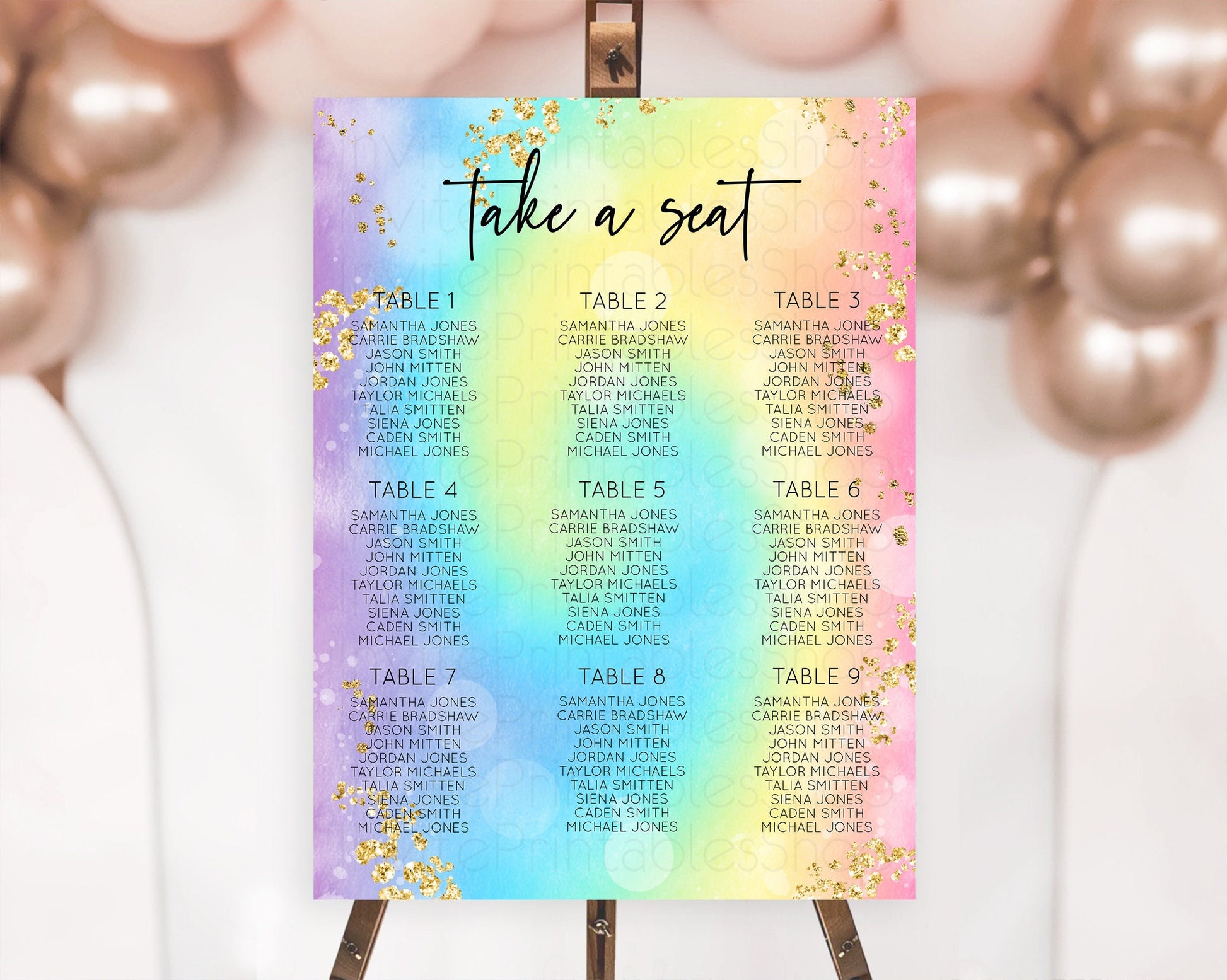 Editable Tie Dye Seating Chart Rainbow Tie Dye Seating Chart Rainbow Colorfu