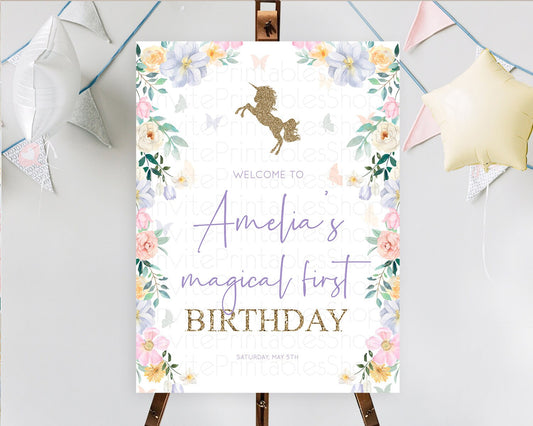 Unicorn Garden Welcome Sign Floral Unicorn Welcome Board Pastel Floral Magical Unicorn Colorful Décor First Birthday Welcome Sign D10466