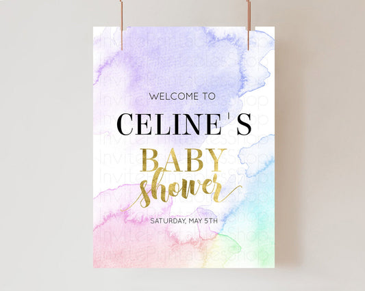 Editable Pastel Baby Shower Welcome Sign Pastel Rainbow Welcome Sign Colorfu